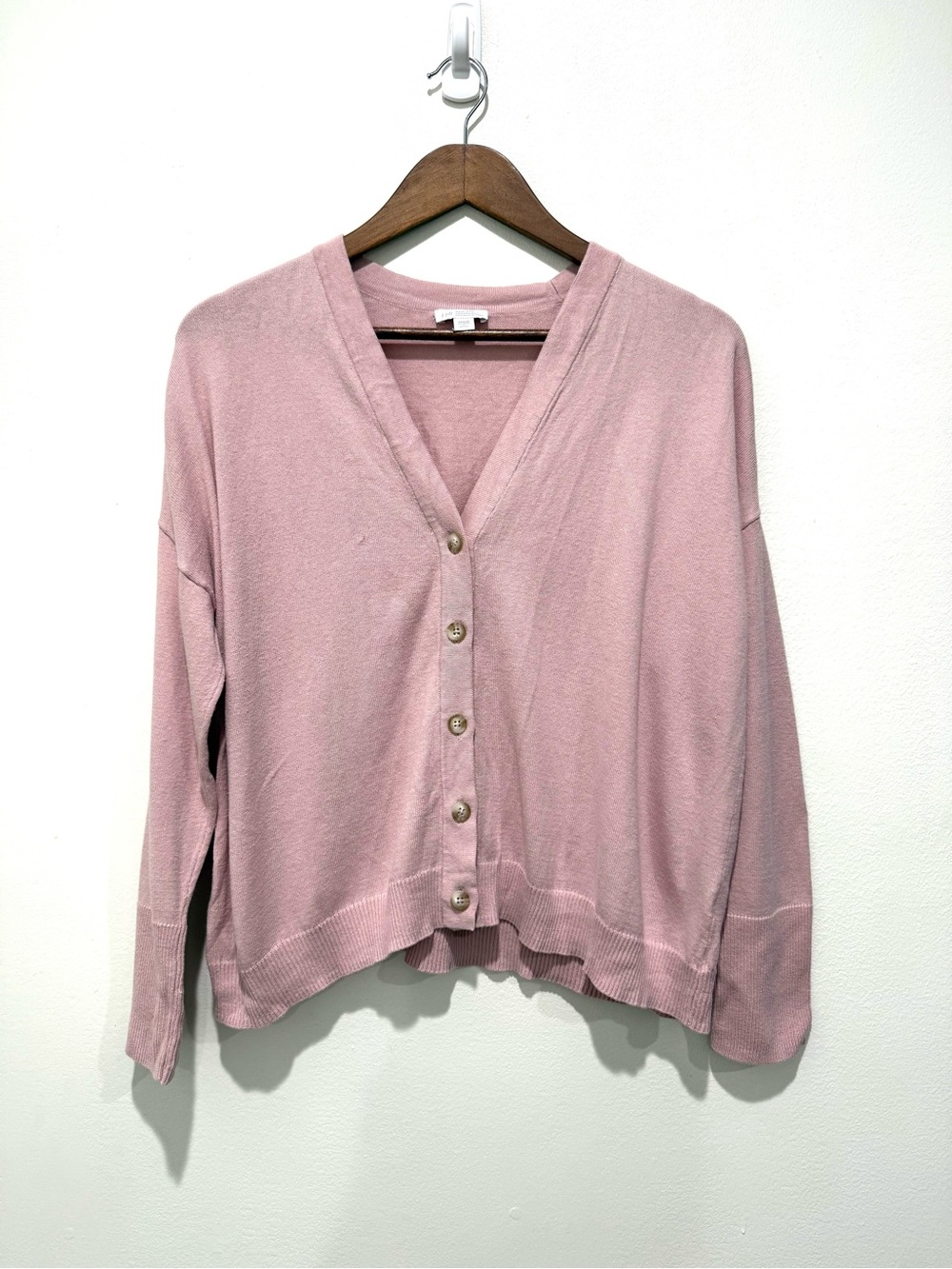 J Jill Pale Pink 100% Organic Cotton Button-Up V-Neck Cardigan Sweater Large